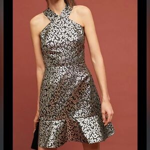 NWT Hutch Anthropologie metallic leopard cocktail Dress